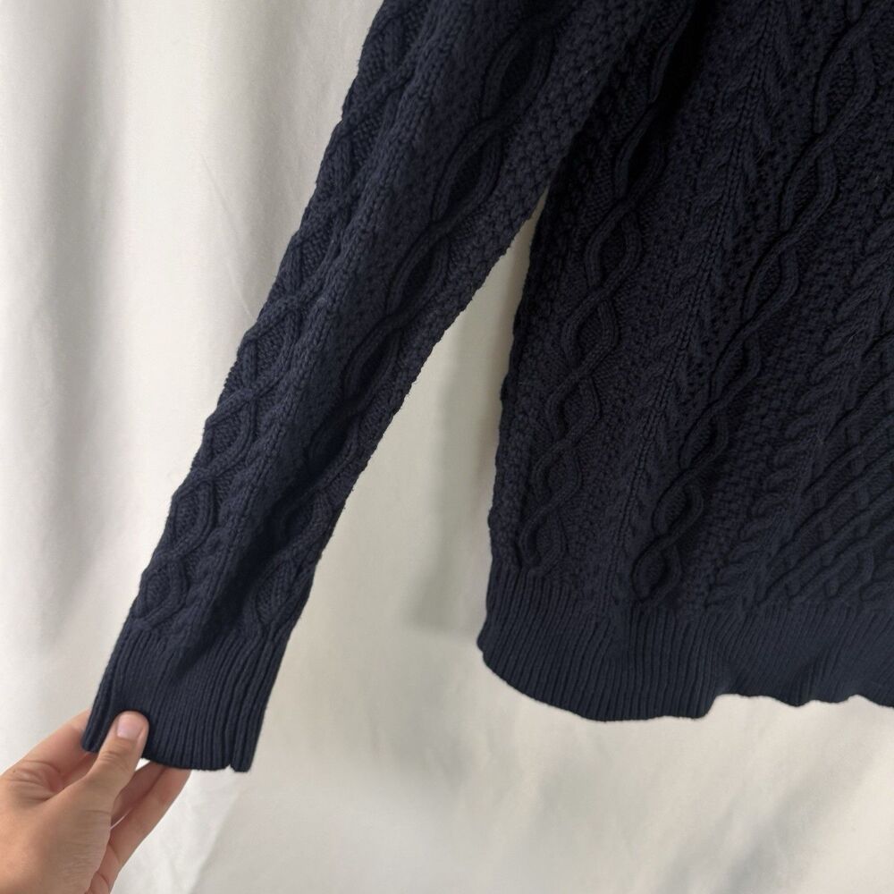 J. Crew Cable Knit Sweater Women's Medium Navy Blue Crewneck Long Sleeve Pullove - Picture 3 of 10